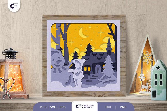 Download Snowy Houses 3D Shadow Box Paper Cut - Premium Bundle