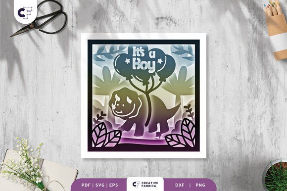 Download It's a Boy Baby Shower Dino Shadow Box - Premium Resources