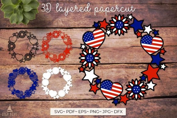 Download 3D Layered 4th of July Patriotic Wreath - 3d layered Collection