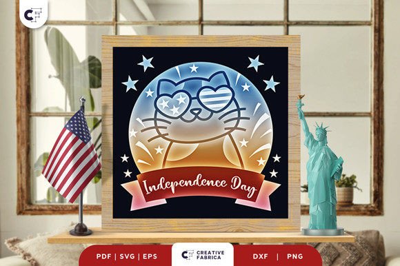 Download Cute American Cat 3D Shadow Box SVG - Premium Resources