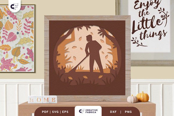 Download Raking Fallen Leaves 3D Shadow Box SVG - Fall Collection