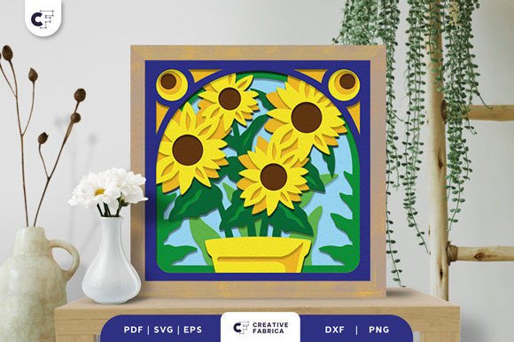 Download Potted Sunflower 3D Shadow Box - Sunflower 3d shadow box Collection