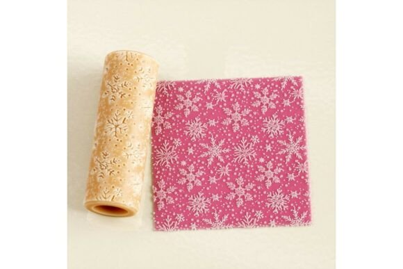 Download Crystal Flakes Texture Roller STL File – Embossing Rolling Pin with Detailed Snowflake Design - Snowflake design Collection