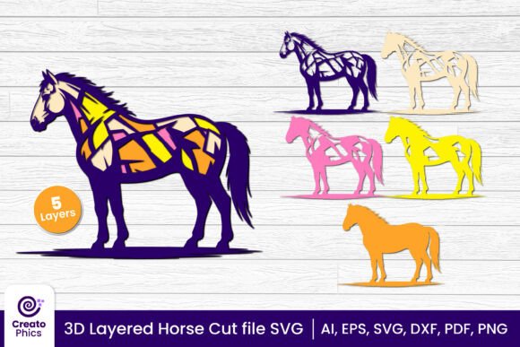 Download 3D Layered Horse SVG, Animal Cut File - Premium Bundle